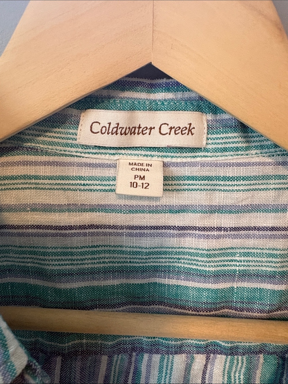 Coldwater Creek Striped Green, Teal & Blue. Button-Up Shirt - Picture 2 of 7
